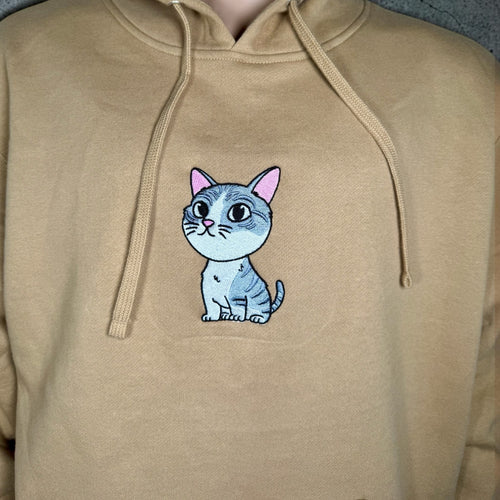 Embroidered Cat Hoodie – Unisex Midweight Hoodie