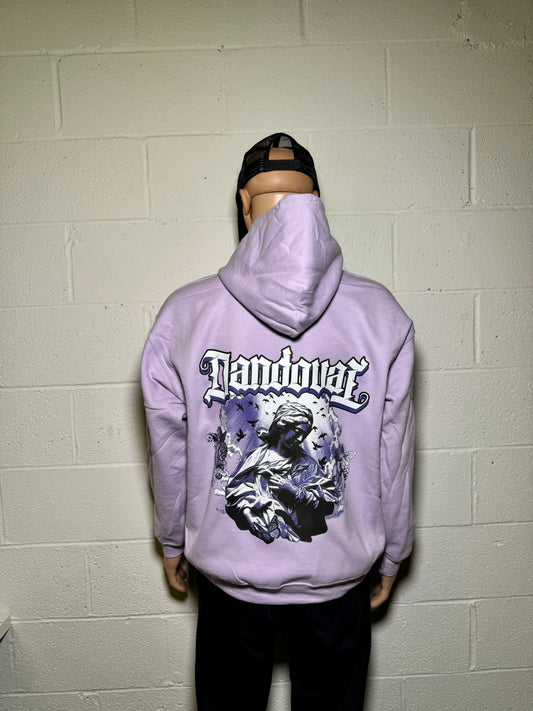 "Back view of the Angel Hoodie showcasing a unique print design, crafted from 8 oz., 50% cotton and 50% polyester for ultimate comfort."

