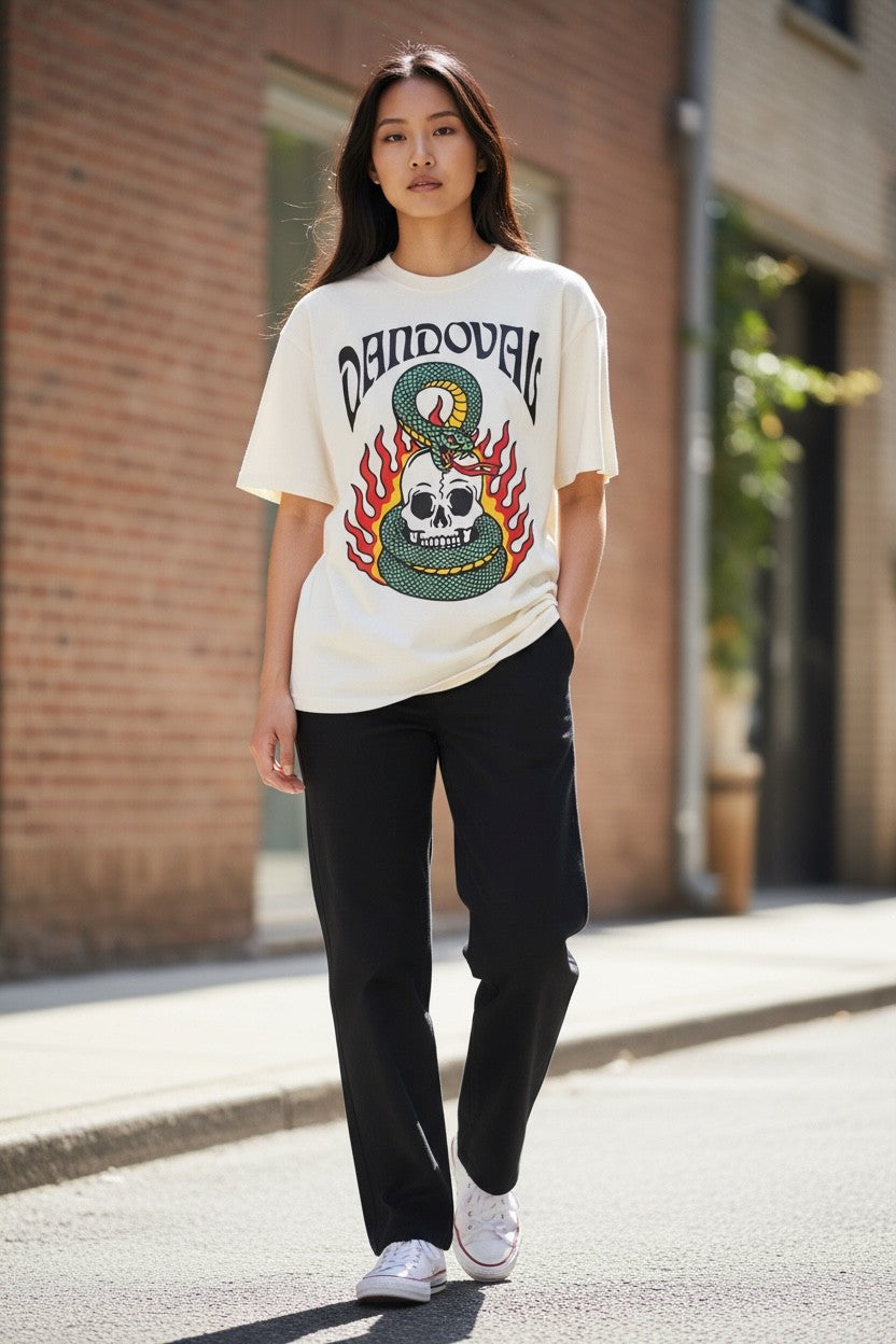 Skull Oversized Printed T-Shirt – Vintage Garment-Dyed Graphic Tee