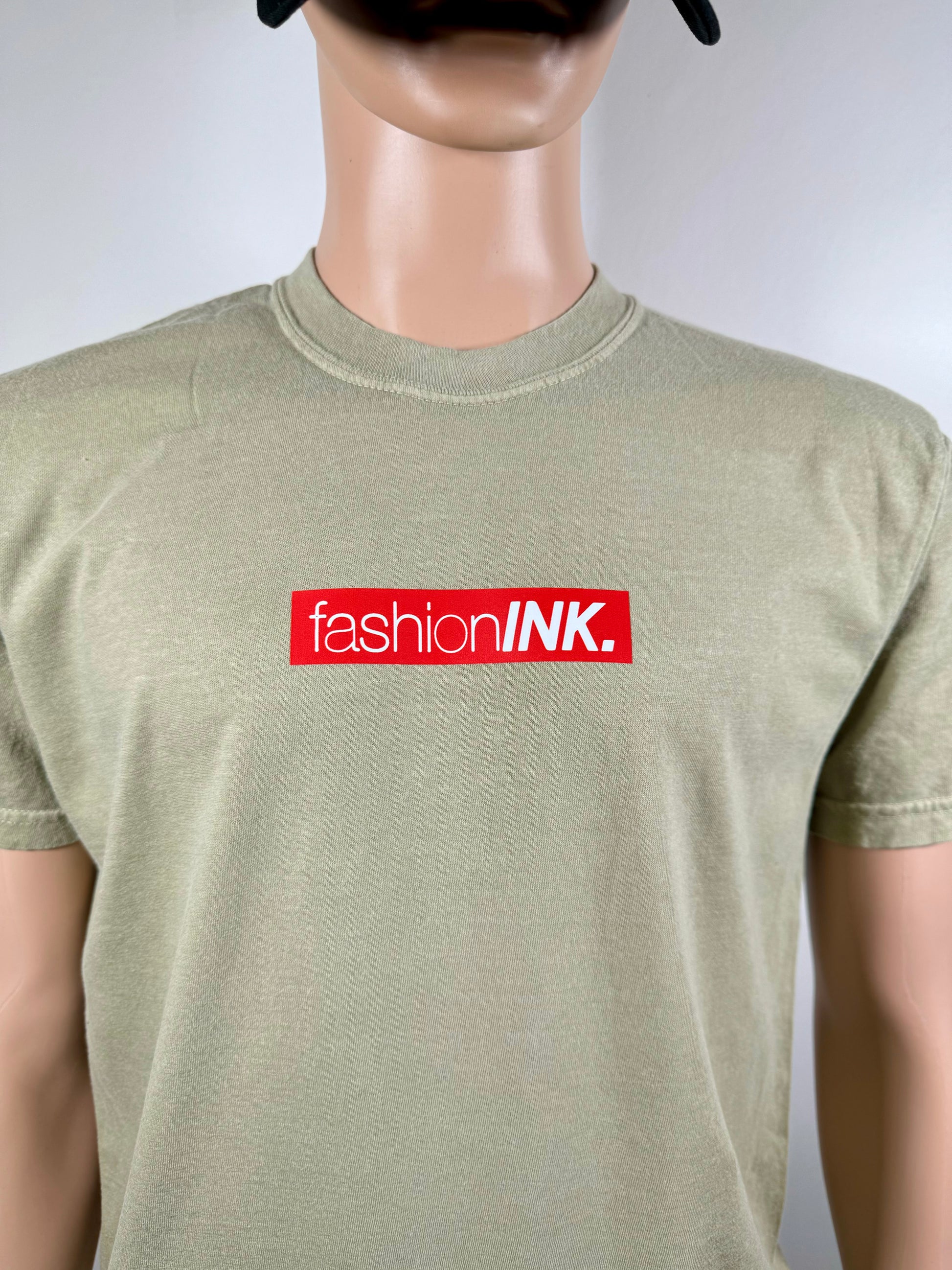 "fashionINK Box Logo T-Shirt featuring bold red and white ink design on premium heavyweight cotton fabric – high-quality fashion with exclusive drops collection appeal."