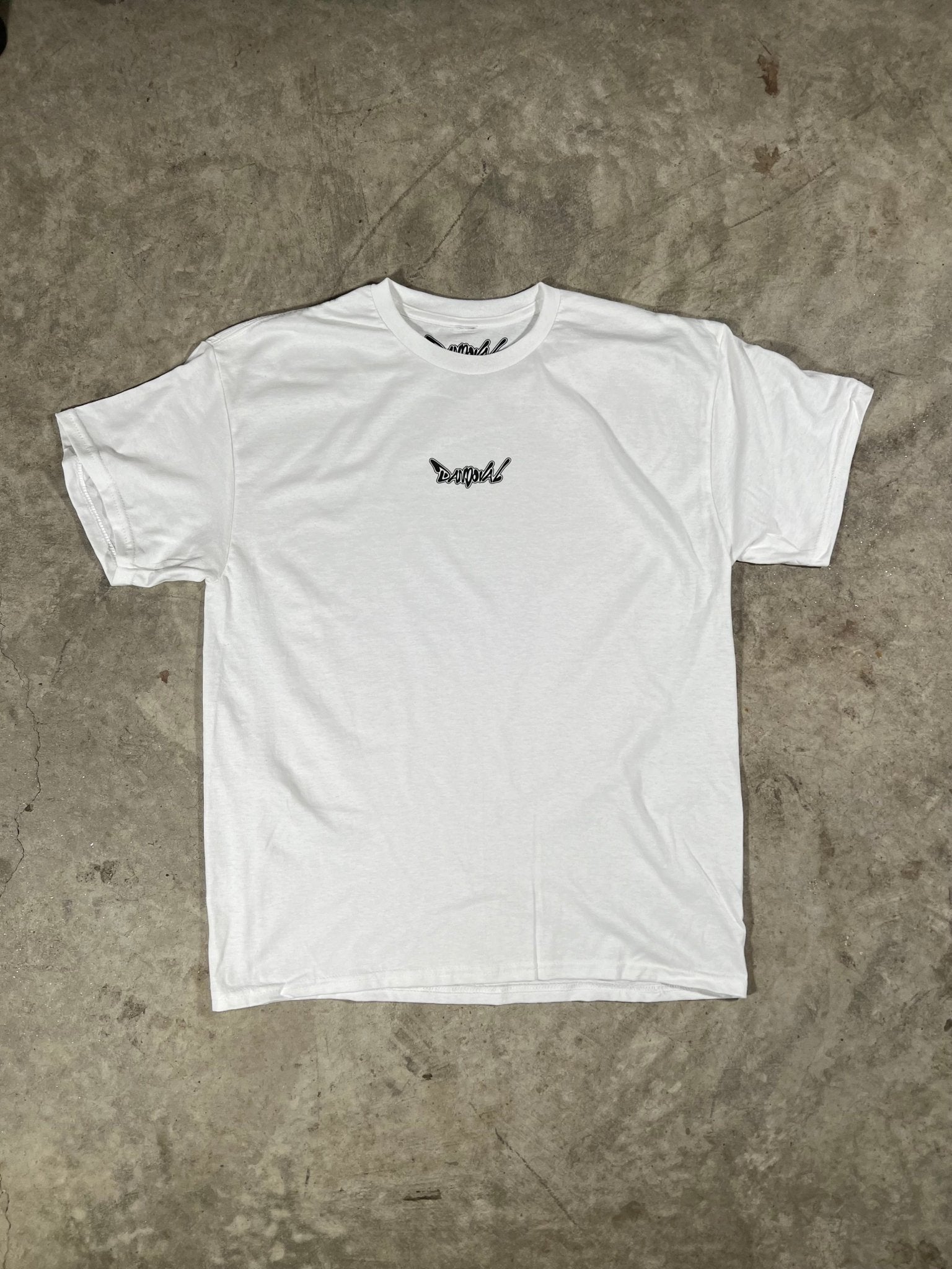 "DANDOVAL OG Logo T-Shirt in white, showcasing comfortable 4.3 oz. combed ringspun cotton fabric and iconic OG logo design."