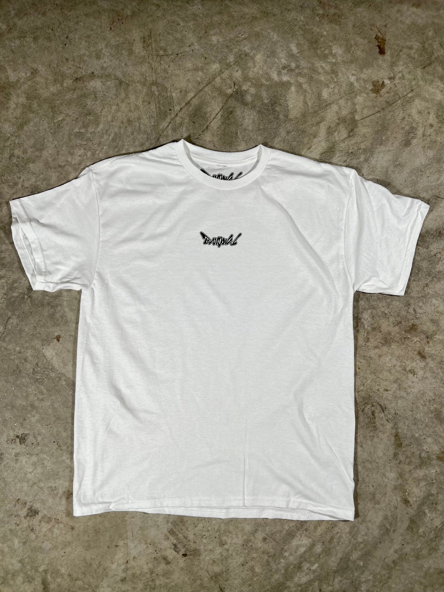 "DANDOVAL OG Logo T-Shirt in white, showcasing comfortable 4.3 oz. combed ringspun cotton fabric and iconic OG logo design."