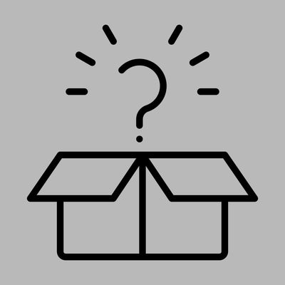 Open box with a question mark above it on a gray background