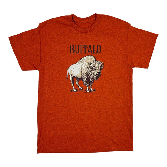 Orange t-shirt with a graphic of a buffalo and the word 'Buffalo' on a white background