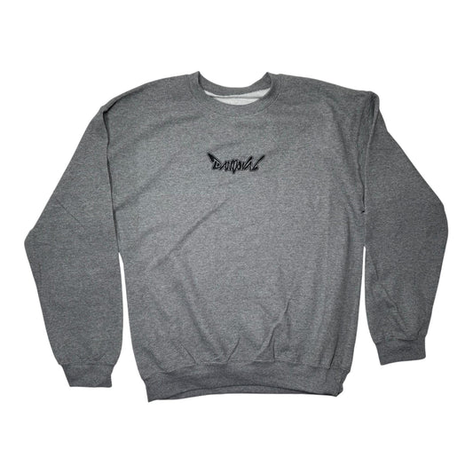 Gray sweatshirt with a logo on a white background
