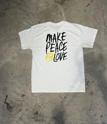 "Back view of MAKE PEACE & LOVE T-Shirt showcasing the distinctive back print, crafted from soft and durable cotton fabric."