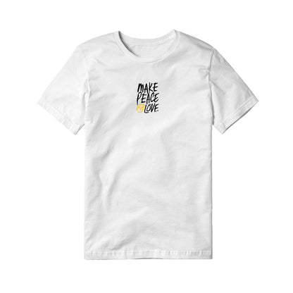 "Make Peace & Love T-Shirt in Small with Front Print, 100% Preshrunk Cotton, Unisex Design, Affordable Clothing, Comfortable and Durable Tee Promoting Peace & Love"