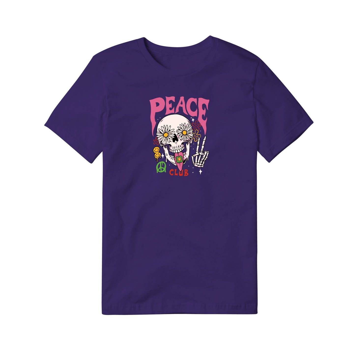 "Peace Club T-Shirt with Peace Skull Design on White Fabric"